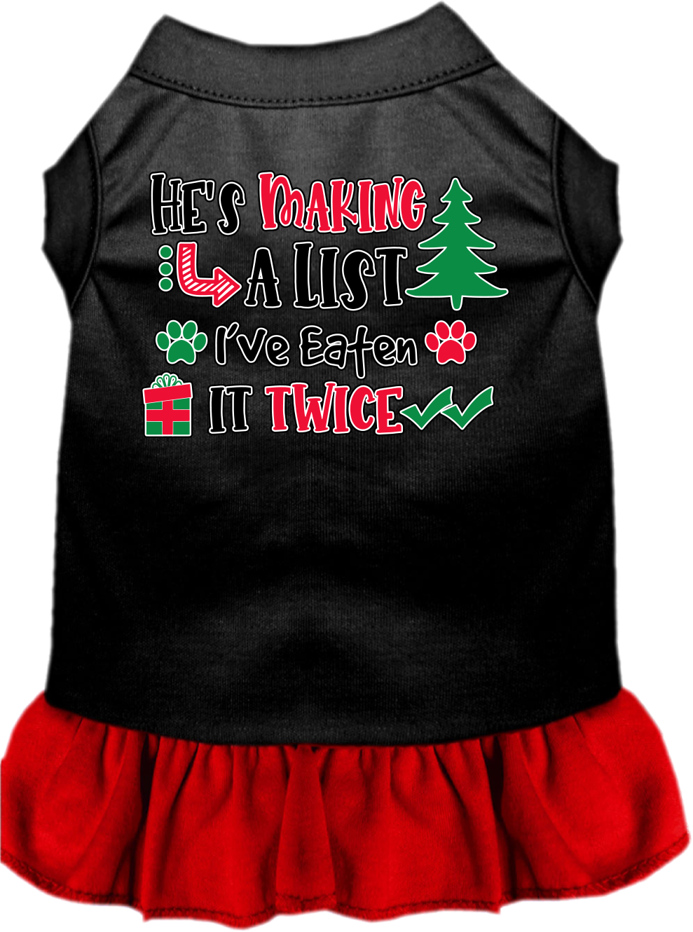 He's Making a List... Screen Print Dog Dress Black with Red Size LG